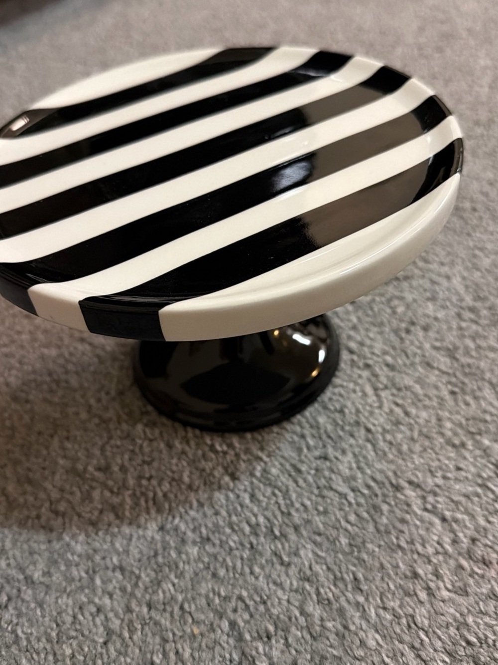 Striped Ceramic Pedestal Cake Stand - Black & White